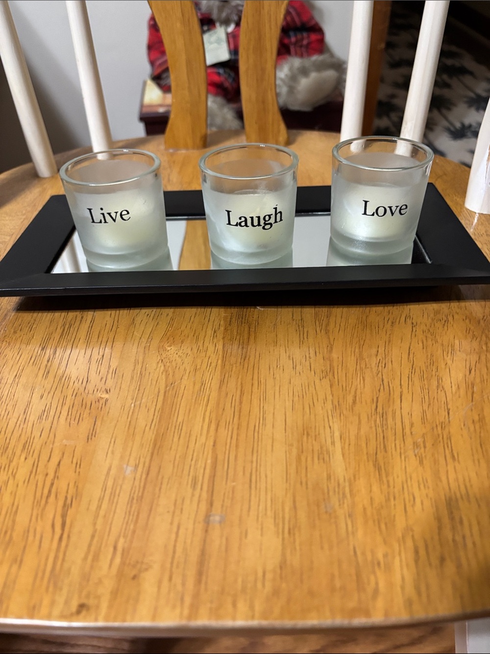 Live Laugh Love Frosted Votive Candle Set on Black Tray